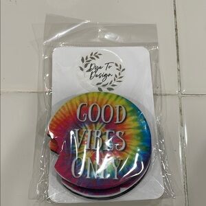 Handmade Good Vibes Only Tie-Dye Car Coasters